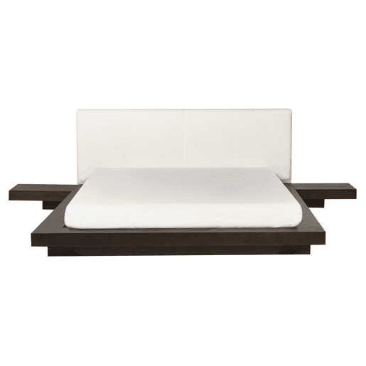 Cama com LED Bouclé ZEN 160 x 200 cm LED Madeira escura de freixo