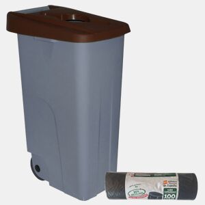 WELL HOME Recipiente Aberto 85L Marrom Alt.76cm+10 sacos de lixo 100L