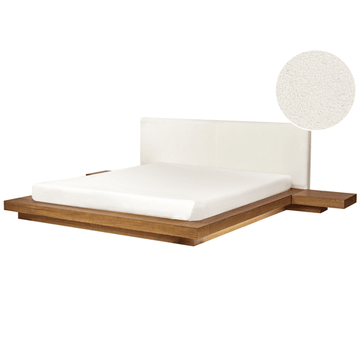 Cama com LED Bouclé ZEN 180 x 200 cm LED Freixo natural