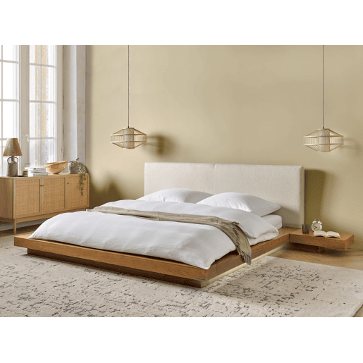 Cama com LED Bouclé ZEN 180 x 200 cm LED Freixo natural