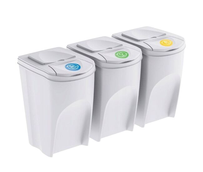 Well home set de 3 cubos de basura-papelera reciclaje, blanco roto, 3x35l