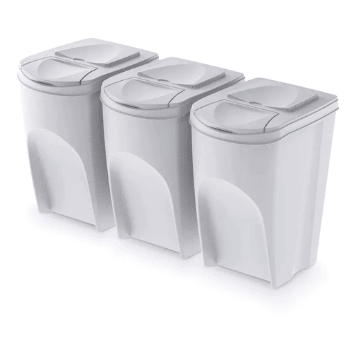 WELL HOME Conjunto de 3 lixeiras-lixeira, branco sujo, 3x35L