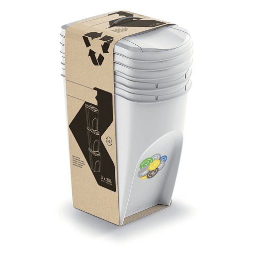WELL HOME Conjunto de 3 lixeiras-lixeira, branco sujo, 3x35L