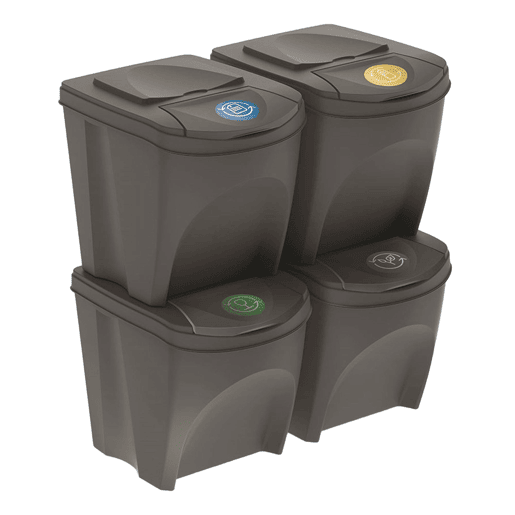 WELL HOME Conjunto de 4 caixotes do lixo - caixote do lixo cinzento 4x25L