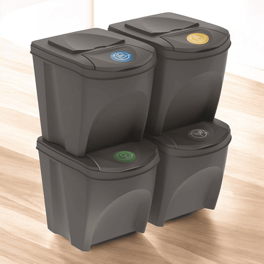 WELL HOME Conjunto de 4 caixotes do lixo - caixote do lixo cinzento 4x25L