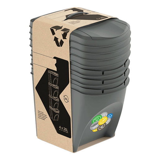 WELL HOME Conjunto de 4 caixotes do lixo - caixote do lixo cinzento 4x25L