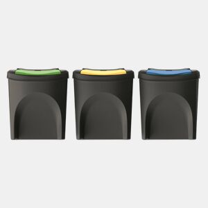 WELL HOME Conjunto de 3 latas de lixo 100% plástico reciclado, preto, 3x25L