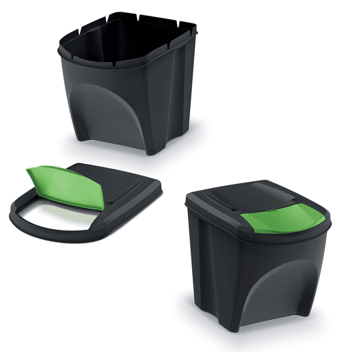 WELL HOME Conjunto de 3 latas de lixo 100% plástico reciclado, preto, 3x25L