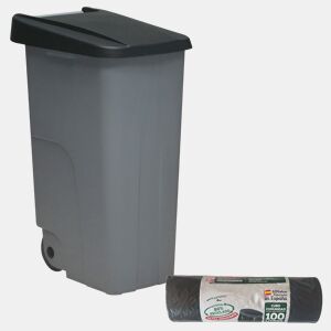 WELL HOME Contentor Fechado 85L Preto Alt.76cm+10 sacos de lixo de 100L