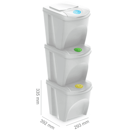 WELL HOME Conjunto de 3 lixeiras-lixeira, branco sujo, 3x25L