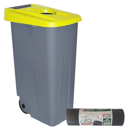 WELL HOME Recipiente Aberto 85L.Amarelo Alt.76cm+10 sacos de lixo 100L