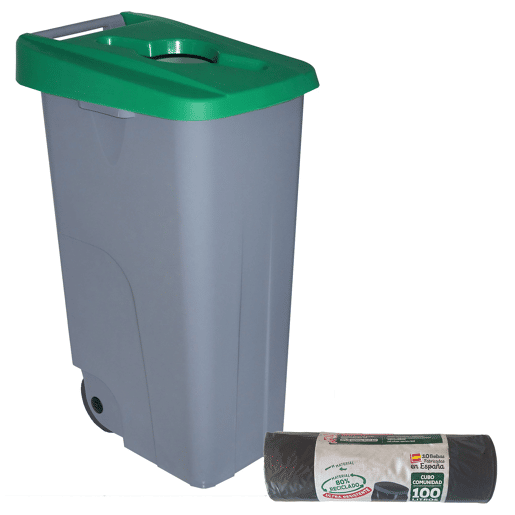 WELL HOME Recipiente Aberto 85L Verde Alt.76cm+10 sacos de lixo de 100L