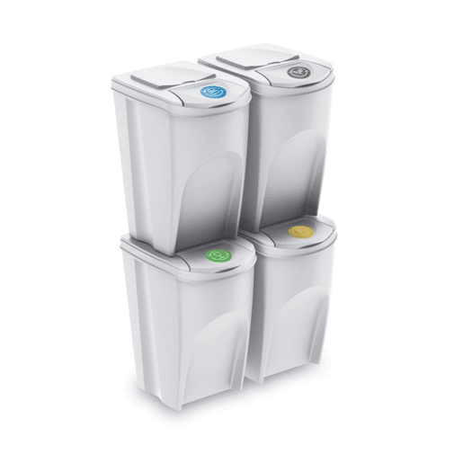 WELL HOME Conjunto de 4 lixeiras-lixeira, branco sujo, 4x35L