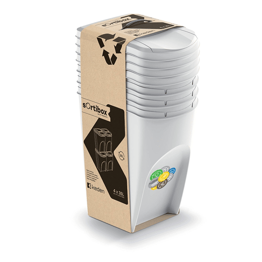 WELL HOME Conjunto de 4 lixeiras-lixeira, branco sujo, 4x35L