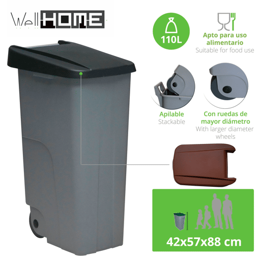 WELL HOME Conjunto de 2 Recipientes Fechados de 110L Azul+Preto Alt.88cm