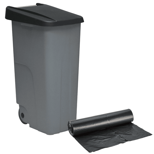 WELL HOME Contentor Fechado 110L Preto Alt.88cm+10 sacos de lixo 120L
