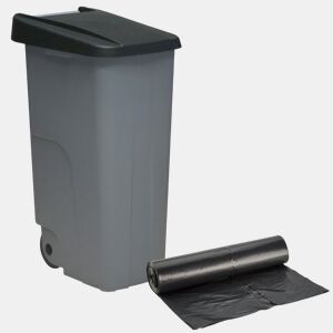WELL HOME Contentor Fechado 110L Preto Alt.88cm+10 sacos de lixo 120L