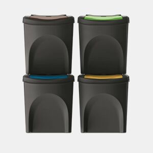 WELL HOME Conjunto de 4 latas de lixo de plástico 100% reciclado, preto, 4x25L