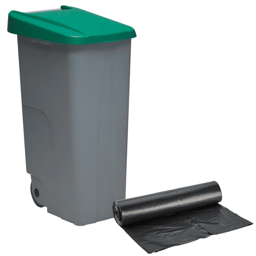 WELL HOME Contentor Fechado 110L Verde Alt.88cm+10 sacos de lixo 120L