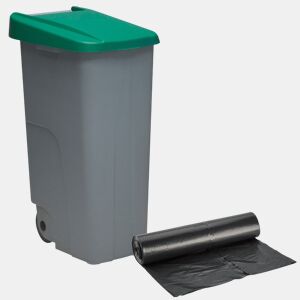WELL HOME Contentor Fechado 110L Verde Alt.88cm+10 sacos de lixo 120L