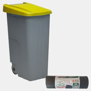 WELL HOME Contentor Fechado 85L Amarelo Alt.76cm+10 sacos de lixo de 100L