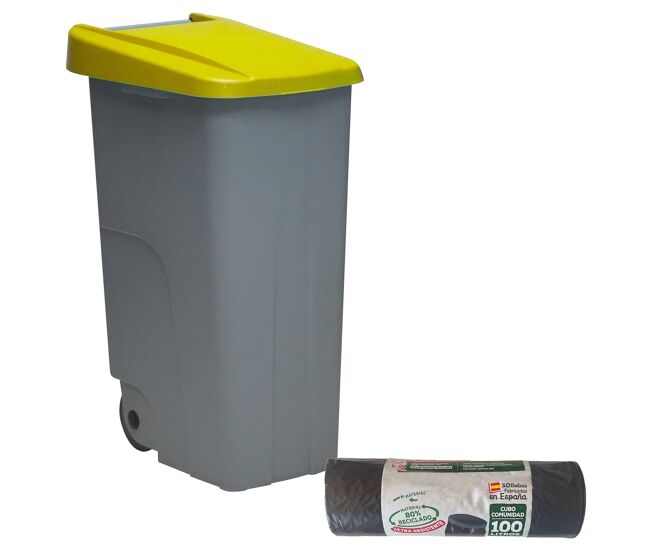 Well home contenedor cerrado 85l amarillo h.76cm+10 bolsas de basura 100l