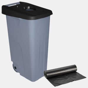 WELL HOME Recipiente Aberto 110L Preto Alt.88cm+10 sacos de lixo 120L