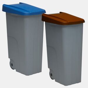 WELL HOME Conjunto de 2 Recipientes Fechados de 110L Azul+Castanho Alt.88cm
