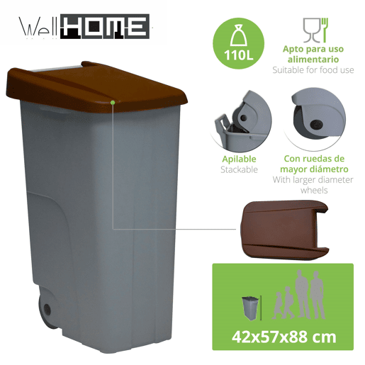 WELL HOME Conjunto de 2 Recipientes Fechados de 110L Azul+Castanho Alt.88cm