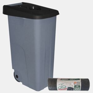 WELL HOME Recipiente Aberto 85L Preto Alt.76cm+10 sacos de lixo 100L