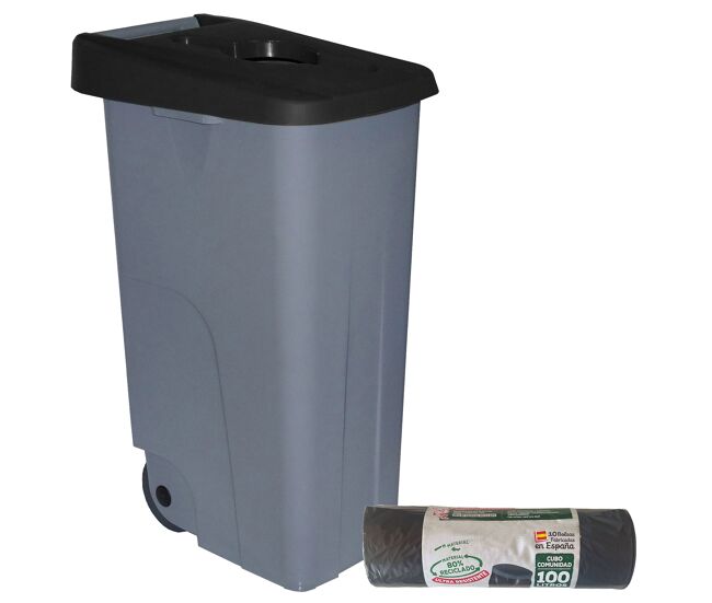 Well home contenedor abierto 85l negro h.76cm+10 bolsas de basura 100l