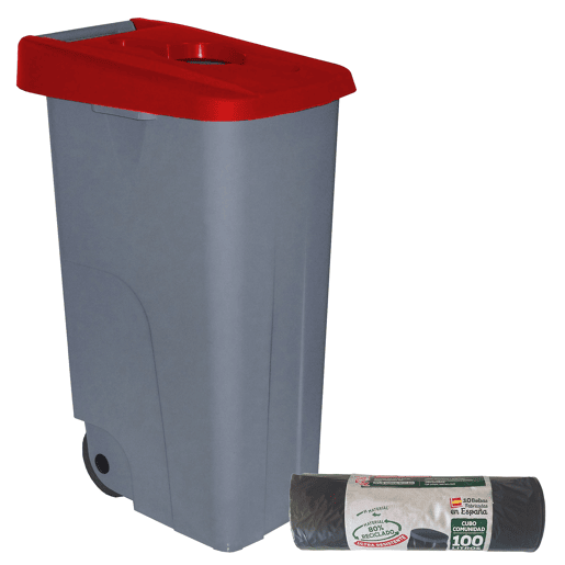 WELL HOME Recipiente Aberto 85L Vermelho Alt.76cm+10 sacos de lixo de 100L