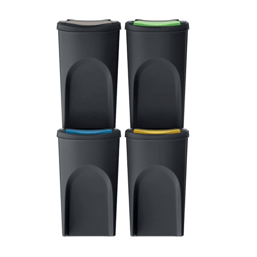 WELL HOME Conjunto de 4 latas de lixo 100% plástico reciclado, preto, 4x35L