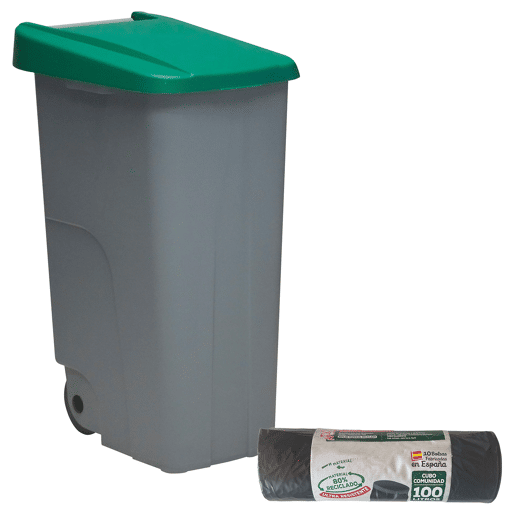 WELL HOME Contentor Fechado 85L Verde Alt.76cm+10 sacos de lixo de 100L