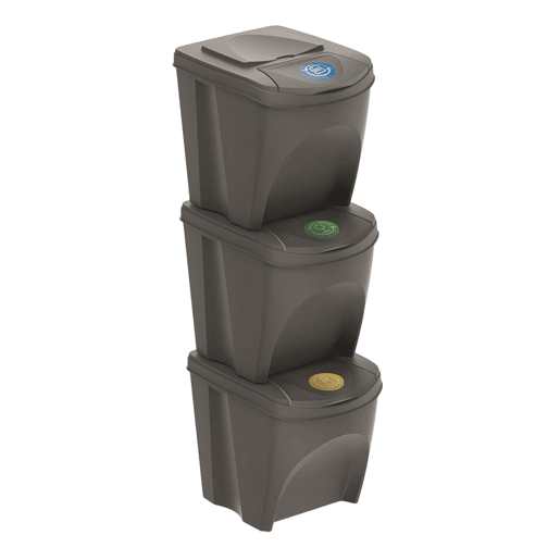 WELL HOME Conjunto de 3 lixeiras-lixeira, cinza, volume 3x25L