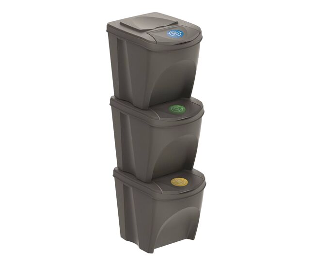 Well home set de 3 cubos de basura-papelera reciclaje, gris, volumen 3x25l