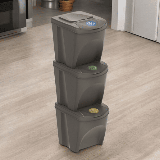 WELL HOME Conjunto de 3 lixeiras-lixeira, cinza, volume 3x25L