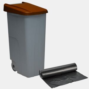 WELL HOME Contentor Fechado 110L Castanho Alt.88cm+10 sacos de lixo 120L