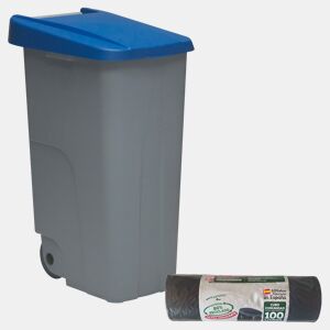 WELL HOME Contentor Fechado 85L Azul Alt.76cm+10 sacos de lixo de 100L