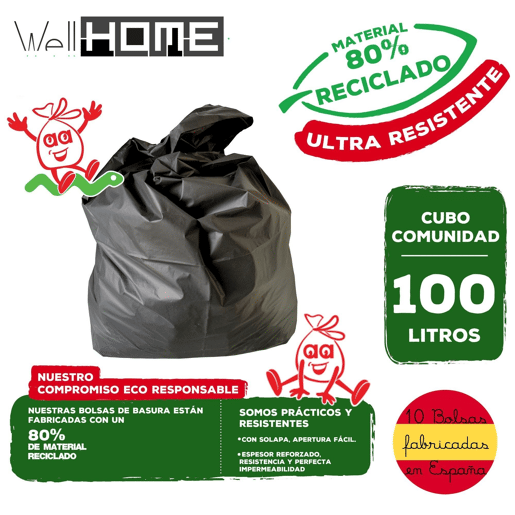 WELL HOME Contentor Fechado 85L Azul Alt.76cm+10 sacos de lixo de 100L WELL HOME Contentor Fechado 85L Azul Alt.76cm+10 sacos de lixo de 100L