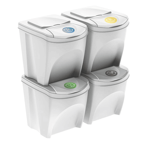WELL HOME Conjunto de 4 lixeiras-lixeira, branco sujo, 4x25L WELL HOME Conjunto de 4 lixeiras-lixeira, branco sujo, 4x25L