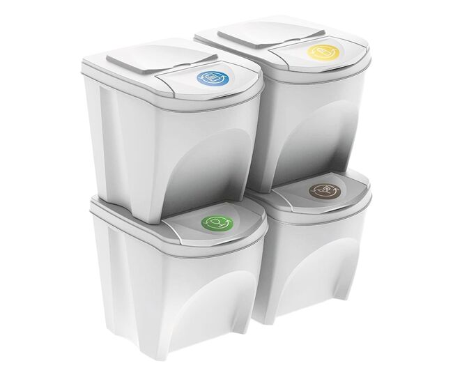 Well home set de 4 cubos de basura-papelera reciclaje, blanco roto, 4x25l