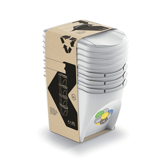 WELL HOME Conjunto de 4 lixeiras-lixeira, branco sujo, 4x25L WELL HOME Conjunto de 4 lixeiras-lixeira, branco sujo, 4x25L