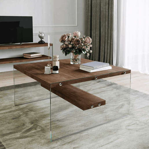 Mesa de Centro com Compartimento de Vidro