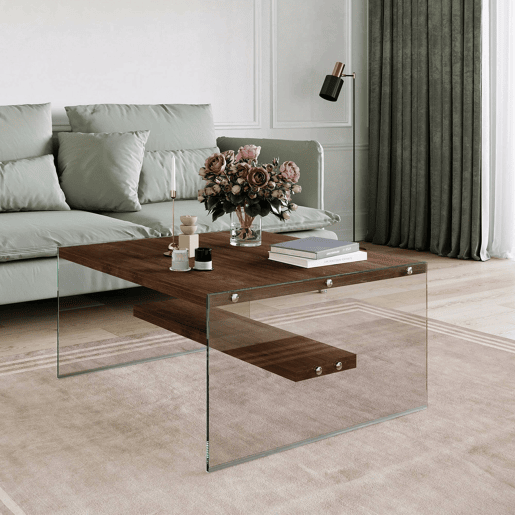 Mesa de Centro com Compartimento de Vidro