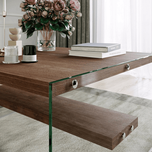 Mesa de Centro com Compartimento de Vidro