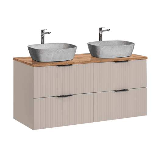 Meuble double vasque effet pierre 120cm Adriel Cachemire et Bois