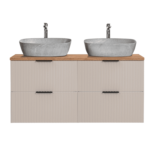 Meuble double vasque effet pierre 120cm Adriel Cachemire et Bois