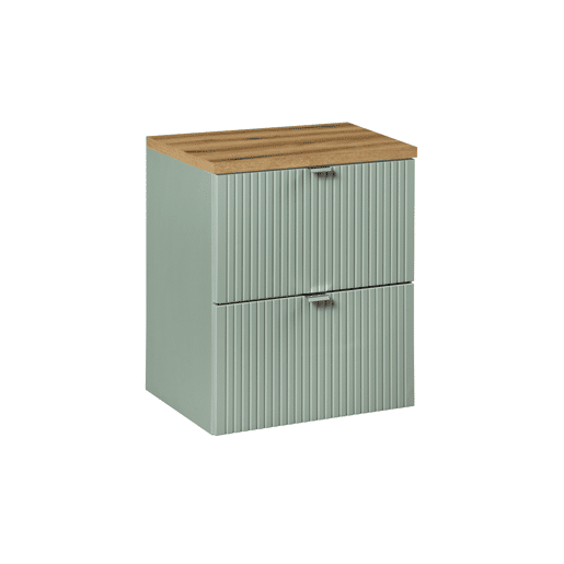 Móvel lavatório 50cm 2 gavetas tampo lavatório Verde Jade e Madeira