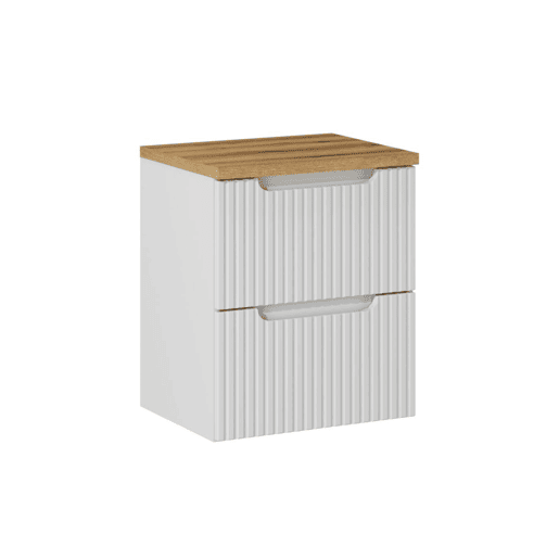 Móvel de lavatório 50cm 2 gavetas plano de toilete Riva Branco e Madeira